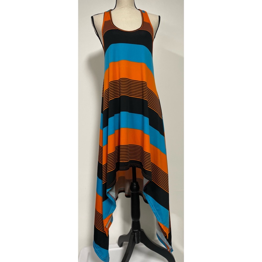 The Hanger Racerback Sleeveless Striped Dress Orange, Black & Blue Size M